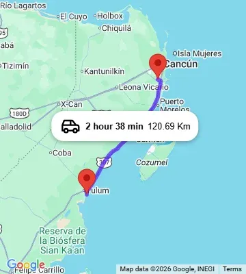 Cancun Airport to Azulik Tulum Boca Paila map