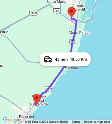 Cancun Airport to Banyan Tree Mayakoba map