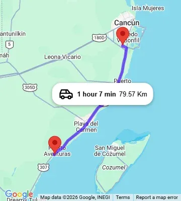 Cancun Airport to Barcelo Maya Beach Resort Puerto Aventuras map