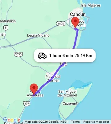 Cancun Airport to Barcelo Maya Tropical Puerto Aventuras map
