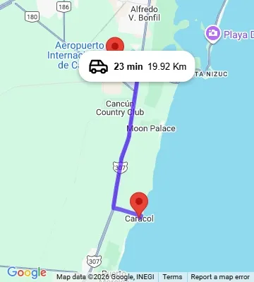 Cancun Airport to Breathless Riviera Cancun map