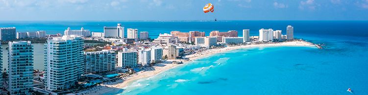 Hotel zone of Cancun aerial 