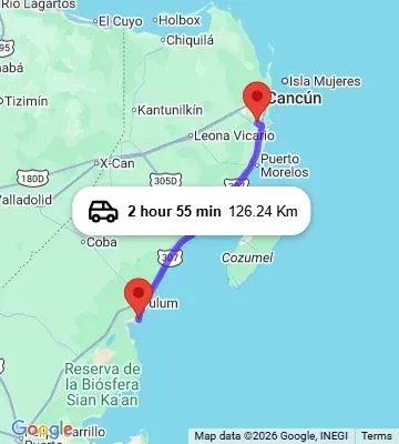 Cancun Airport to Casa Malca Tulum Boca Paila map