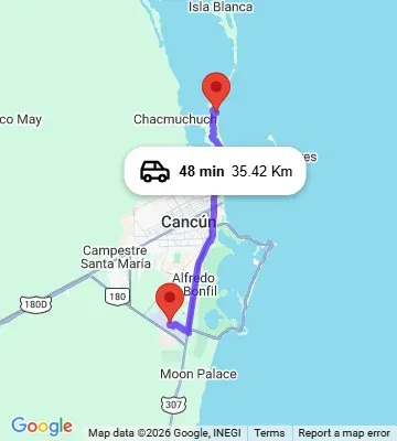 Cancun Airport to Catalonia Grand Costa Mujeres map