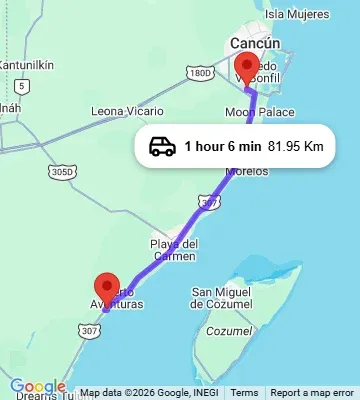 Cancun Airport to Catalonia Royal Tulum Puerto Aventuras map