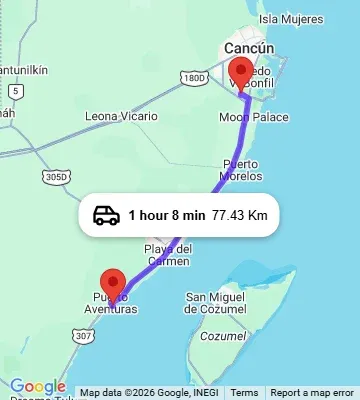 Cancun Airport to Chac Hal Al Condos Puerto Aventuras map