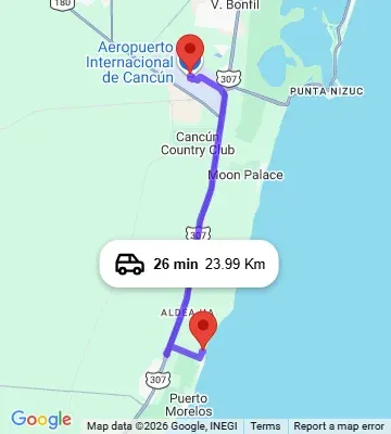 Cancun Airport to Dreams Sapphire Resort and Spa map