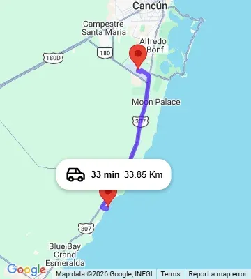 Cancun Airport to El Dorado Casitas Royale Playa del Carmen map