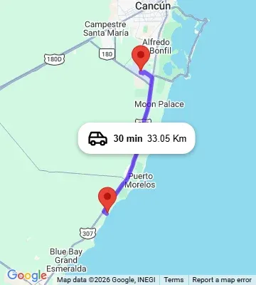 Cancun Airport Transportation to El Dorado Royale Playa del Carmen map