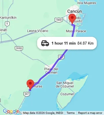 Cancun Airport to El Dorado Seaside Suites Puerto Aventuras map