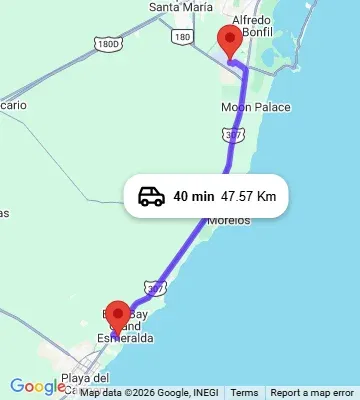 Cancun Airport to Fairmont Heritage Place Mayakoba map