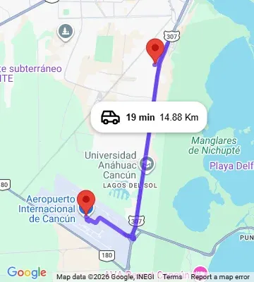 Cancun Airport to Fiesta Inn Express Cancun Cumbres map