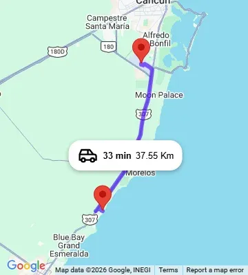 Cancun Airport to Grand Luxxe at Vidanta Riviera Maya map