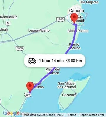Cancun Airport to Grand Palladium White Sand Resort and Spa map