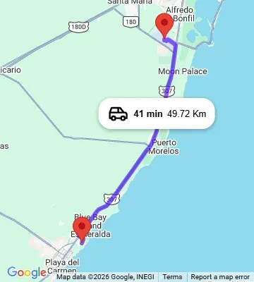 Cancun Airport to Grand Sunset Princess Playa del Carmen map