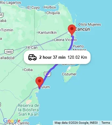 Cancun Airport to Habitas Tulum map