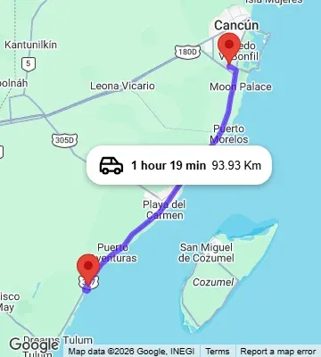 Cancun Airport to Hacienda de la Tortuga Akumal map
