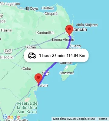 Cancun Airport to Hotel Andreas Tulum map