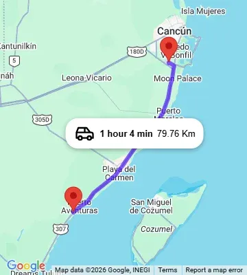 Cancun Airport to Hotel Esencia Puerto Aventuras map