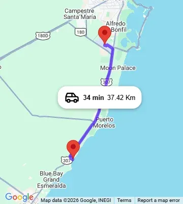 Cancun Airport to Iberostar Grand Paraiso map