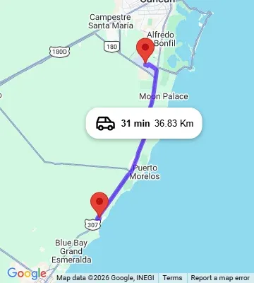 Iberostar Paraiso del Mar Playa del Carmen from Cancun Airport map