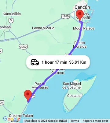 Cancun Airport to Bahia Principe Sian Kaan Tulum map
