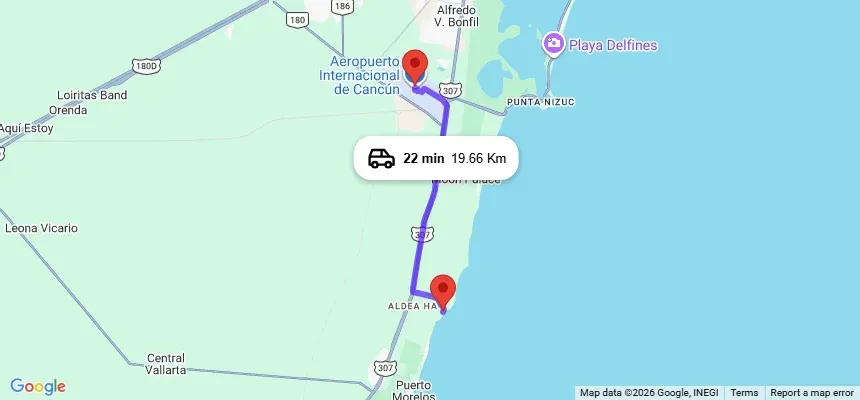 Cancun Airport to Margaritaville Island Reserve Riviera Cancun map