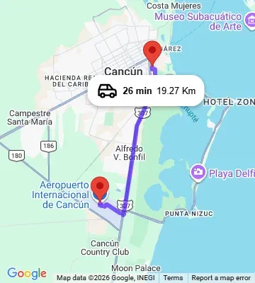 Cancun Airport to Nomads Hotel and Rooftop Pool Cancun map