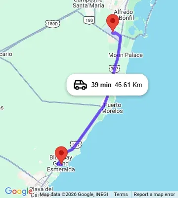 Cancun Airport to Ocean Maya Royale Playa del Carmen map