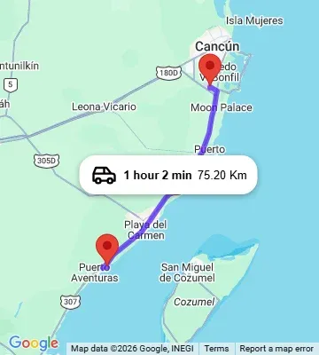 Cancun Airport to Paamul Hotel Cabanas Puerto Aventuras map