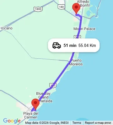 Cancun Airport to Paradisus La Esmeralda Playa del Carmen map