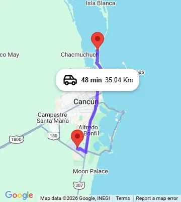 Cancun Airport to Planet Hollywood Cancun Map