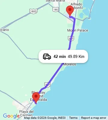 Cancun Airport to Platinum Yucatan Princess map Playa del Carmen