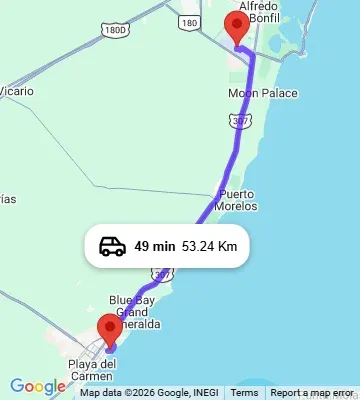 Cancun Airport to Mareazul Vacation Rentals Playa del Carmen mapa
