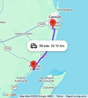 Cancun Airport to Riu Palace Mexico Playa del Carmen map