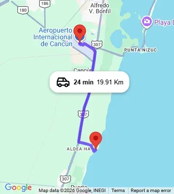 Cancun Airport to Secrets Riviera Cancun Resort and Spa Puerto Morelos map
