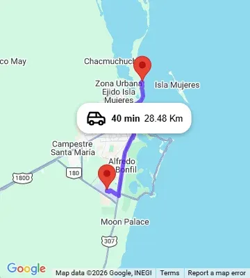 Cancun Airport to The Beloved Hotel Playa Mujeres map