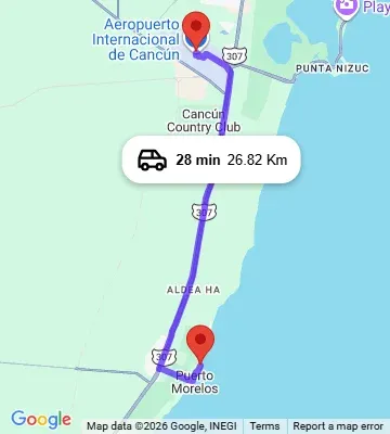 Cancun Airport to The Fives Oceanfront Riviera Maya Puerto Morelos map