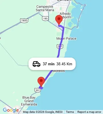 Cancun Airport to The Grand Bliss at Vidanta Riviera Maya map