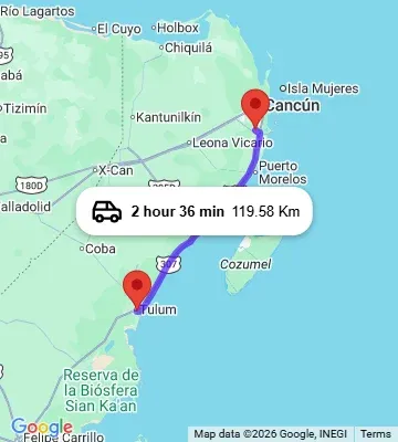 Cancun Airport to The Highline Tulum map