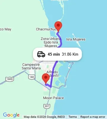 Cancun Airport to TRS Coral Hotel map