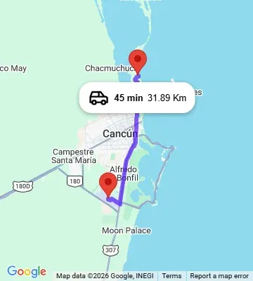 Cancun Airport to TRS Costa Mujeres map