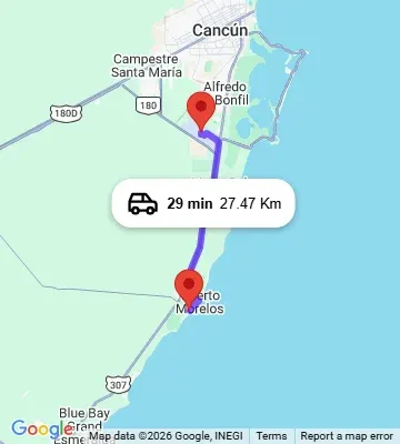 Cancun Airport to Ventus Ha at Marina El Cid Spa and Beach Resort Puerto Morelos map
