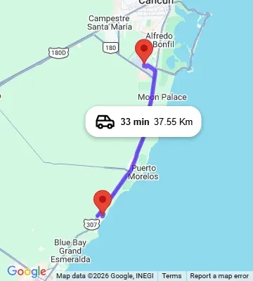 Cancun Airport to Vidanta Riviera Maya map