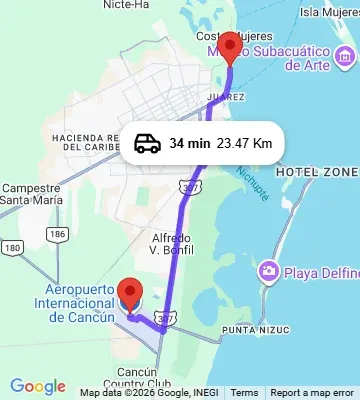Cancun Airport to Hopelchen Condos Puerto Juarez map