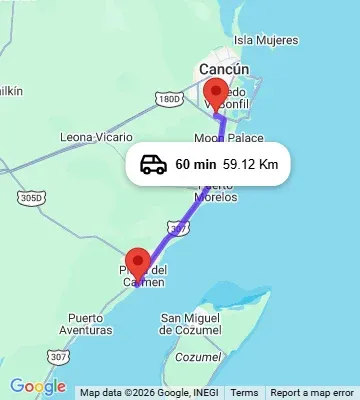Cancun Airport to Viva Wyndham Maya Playa del Carmen map