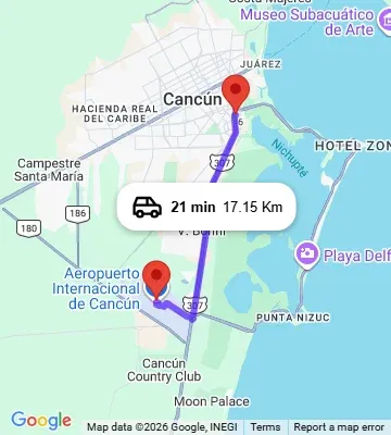 Cancun Airport to Wyndham Garden Cancun Downtown map