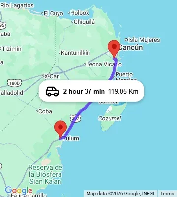 Cancun Airport to Xscape Tulum map